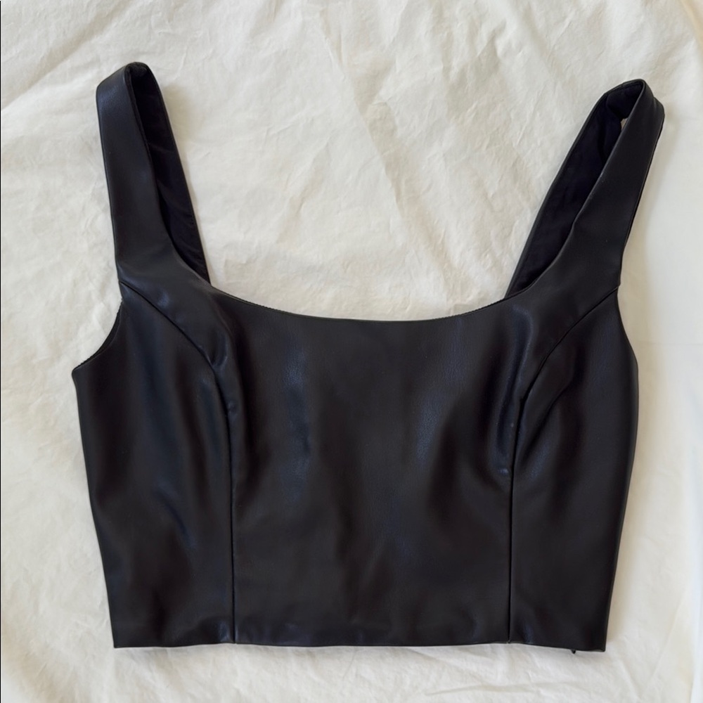 Peter Som Leather Crop Top – Black